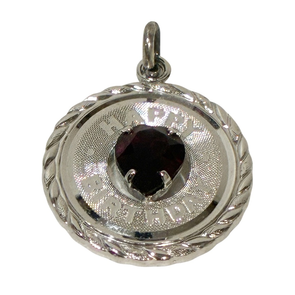 Vintage Sterling Silver 925 Happy Birthday Black Stone Charm Pendant‎